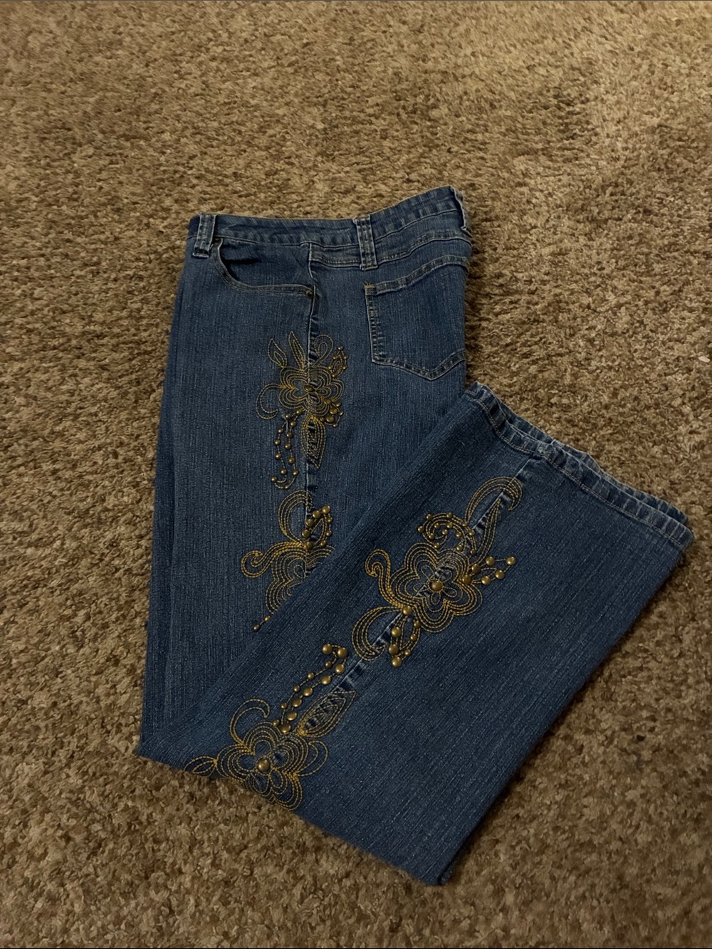 Vintage Andre Bini Boho Embroidered Stud Side Seam Jeans size 10